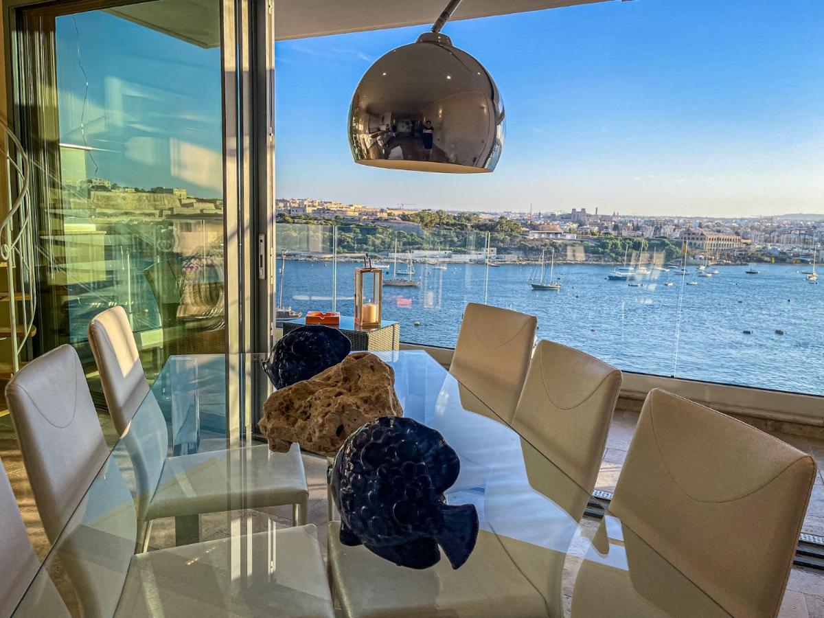 Unique Seafront Triplex Penthouse With Panoramic Bedroom & Rooftop Jacuzzi Overlooking Valletta Sliema Kültér fotó