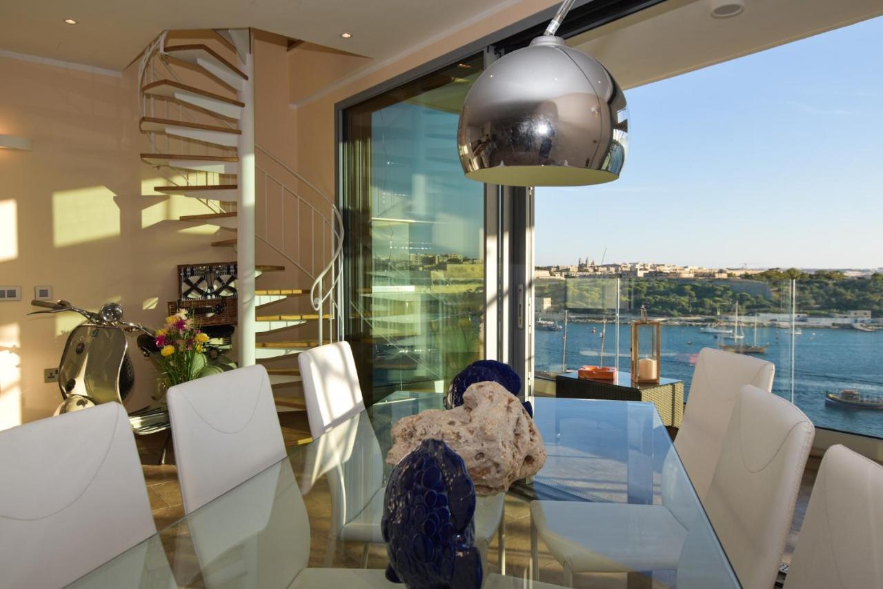 Unique Seafront Triplex Penthouse With Panoramic Bedroom & Rooftop Jacuzzi Overlooking Valletta Sliema Kültér fotó