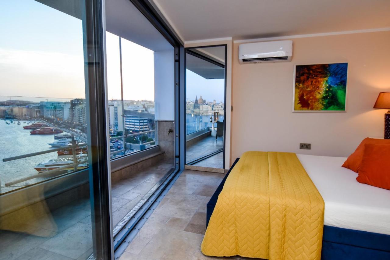 Unique Seafront Triplex Penthouse With Panoramic Bedroom & Rooftop Jacuzzi Overlooking Valletta Sliema Kültér fotó